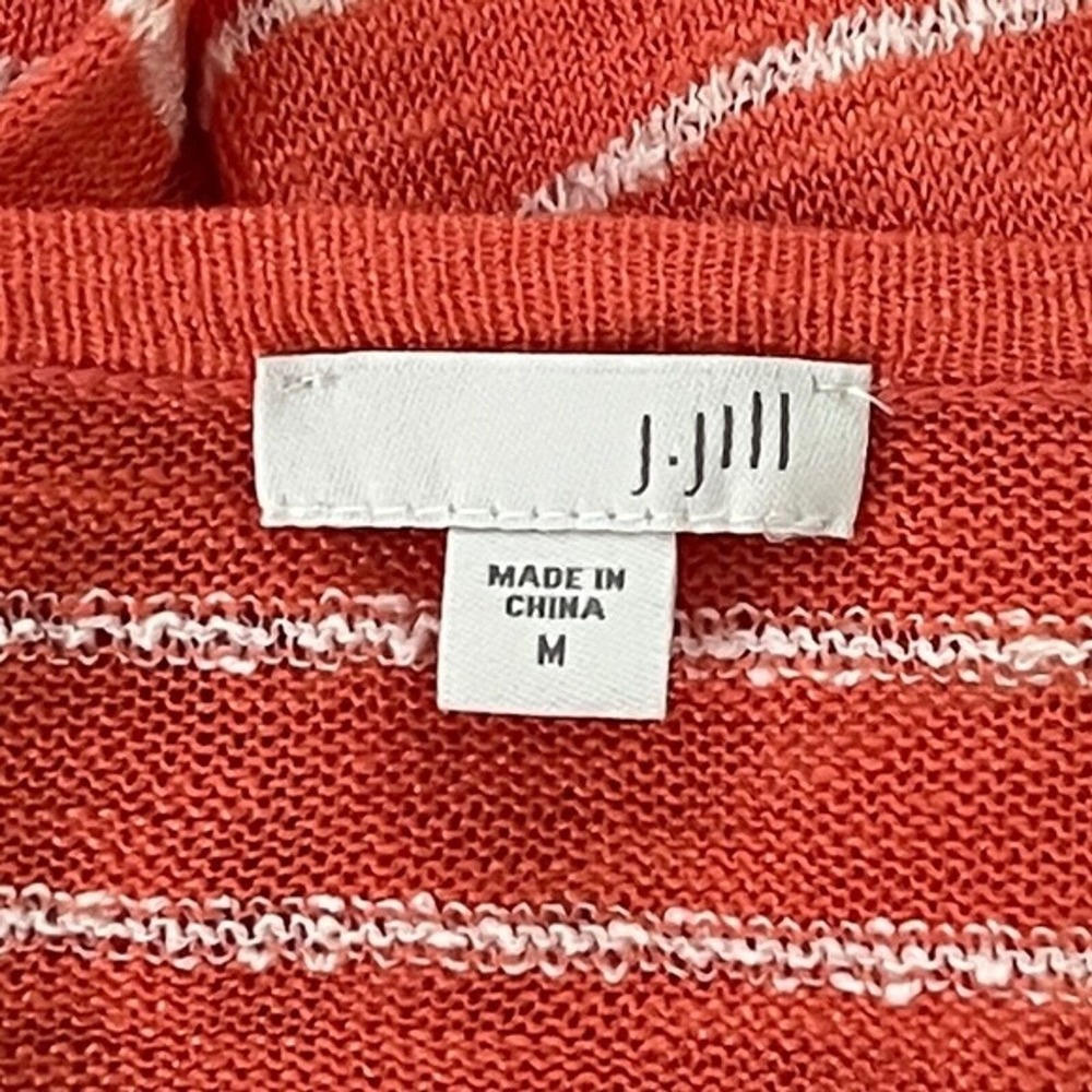J. Jill Sweater Womens Medium Orange White Stripe 3/4 Sleeve Linen Blend Casual - Picture 6 of 7